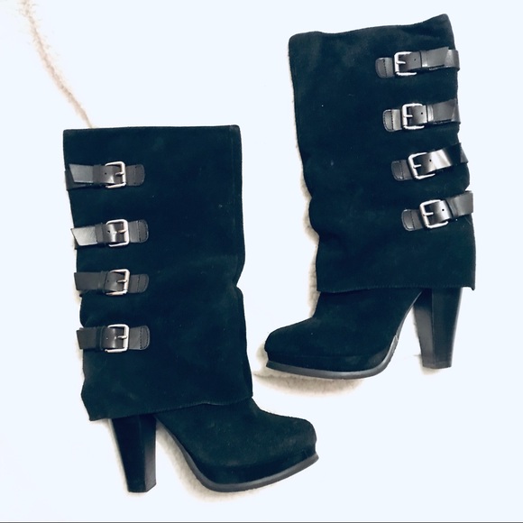 Report Shoes - Report Monroe Black Suede Buckle Boots Size 7.5